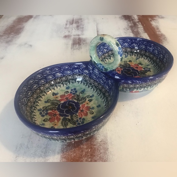 Polish Pottery Unikat Condiment Bowls Handled Floral - Picture 6 of 8